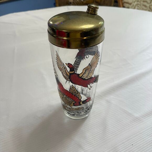 Vintage Mid Century Glass Cocktail Shaker Drink Mixer Pheasant Bird MCM 9” - Picture 1 of 7